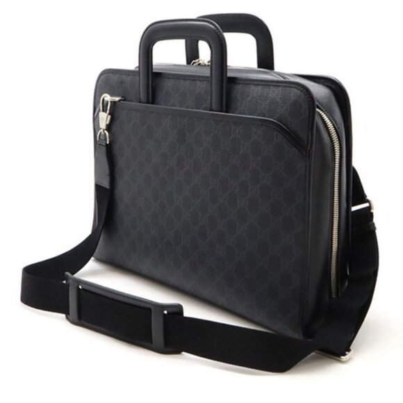 Authentic Gucci GG Supreme Briefcase Monogram Medium Messenger Bag Black Mens - Picture 5 of 12